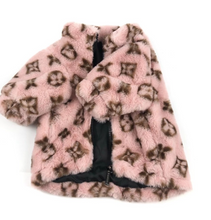 Load image into Gallery viewer, LV Faux Fur Coat in Brown, Cream and Pink