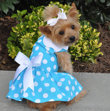 Load image into Gallery viewer, Blue Polka Dot Dress with Leash & D-Ring