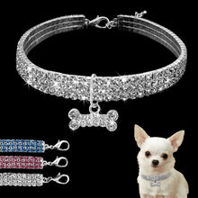 Load image into Gallery viewer, Bling Rhinestone Dog Collar with Bone -Blue, White, Pink

