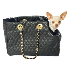 Load image into Gallery viewer, Kate Carrier in Quilted Black Vegan Leather with Chain Straps
