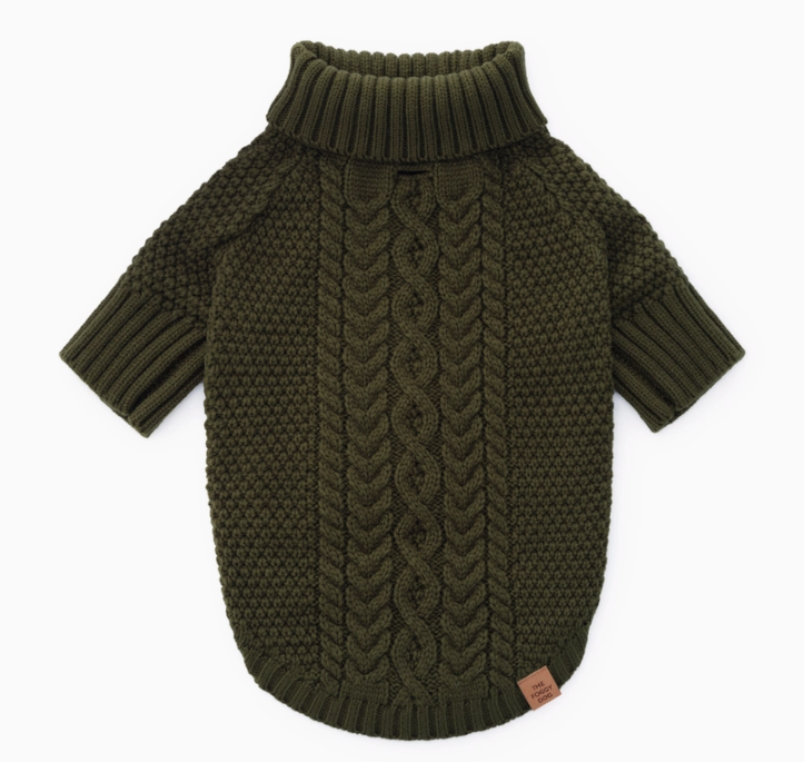 Olive Cable Knit Dog Sweater