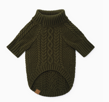 Load image into Gallery viewer, Olive Cable Knit Dog Sweater
