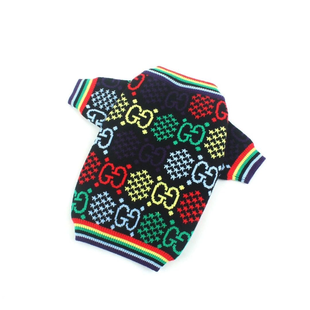 GG Black Knit Sweater with Multi Color Logo