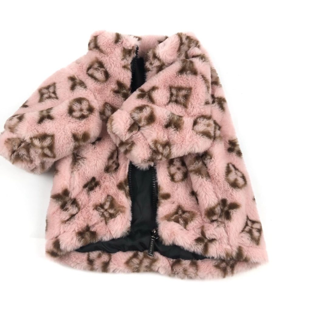 Designer LV Faux Fur Coat - Pink, Beige, Brown