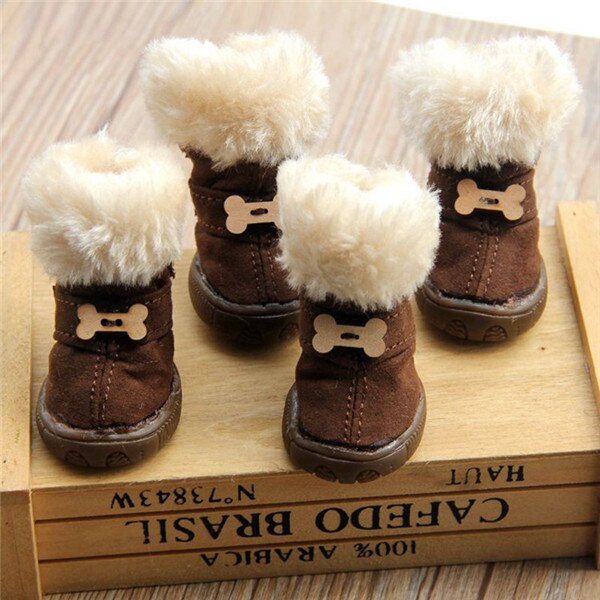 Faux Shearling Suede Snow Boots with Bone Applique