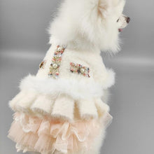 Load image into Gallery viewer, Handmade Cream Dress with Faux Mink + Lace
