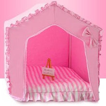 Load image into Gallery viewer, Ruffle + Bow Pet Bed House -Gray or Pink
