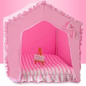 Ruffle + Bow Pet Bed House -Gray or Pink