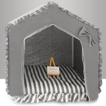 Load image into Gallery viewer, Ruffle + Bow Pet Bed House -Gray or Pink
