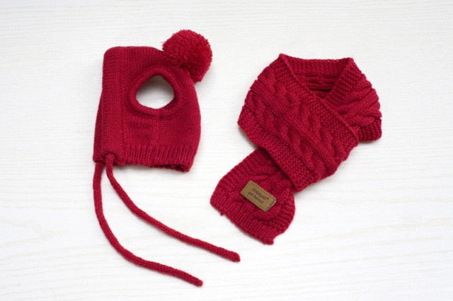Knit Pom Hat + Scarf Set - Red, Gray, or Black
